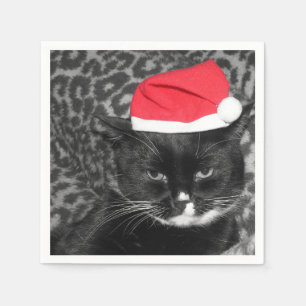 Julkatt med Santas hatt Pappersservett