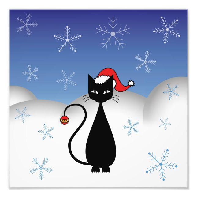 Julkatt med Snöflingor Fototryck (Framsidan)