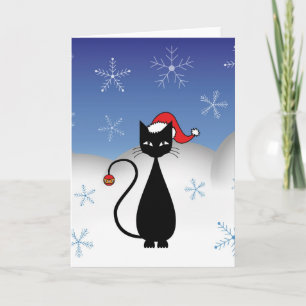 Julkatt med Snöflingor Helgkort