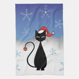 Julkatt med snöflingor kökshandduk