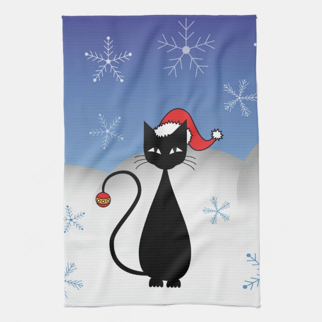 Julkatt med snöflingor kökshandduk (Vertikal)