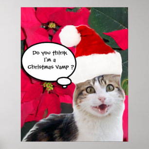 JULKATT MED TOMTELUGGA OCH JULSTJÄRNOR POSTER