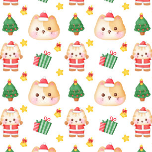 Julkatt med Träd på vit förpackning Papper Presentpapper