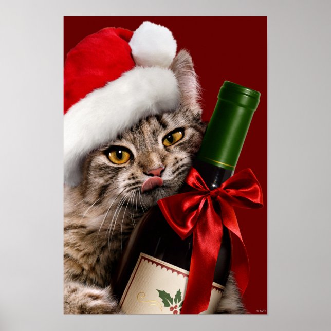Julkatt med Vin Flaska Poster (Framsidan)