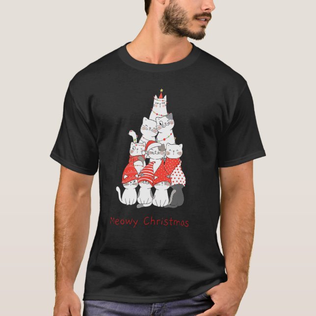 Julkatt Mewy-julklapp Julgran T Shirt (Framsida)
