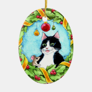 Julkatt, mus, krandedekoration julgransprydnad keramik