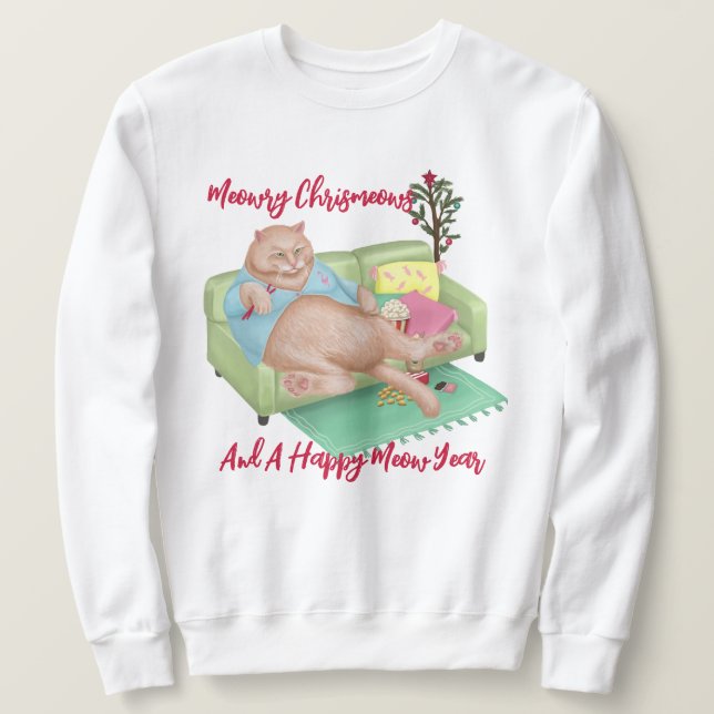 Julkatt - Nyhetssötskjorta - köttfärs Lång Ärmad Tröja (Design framsida)