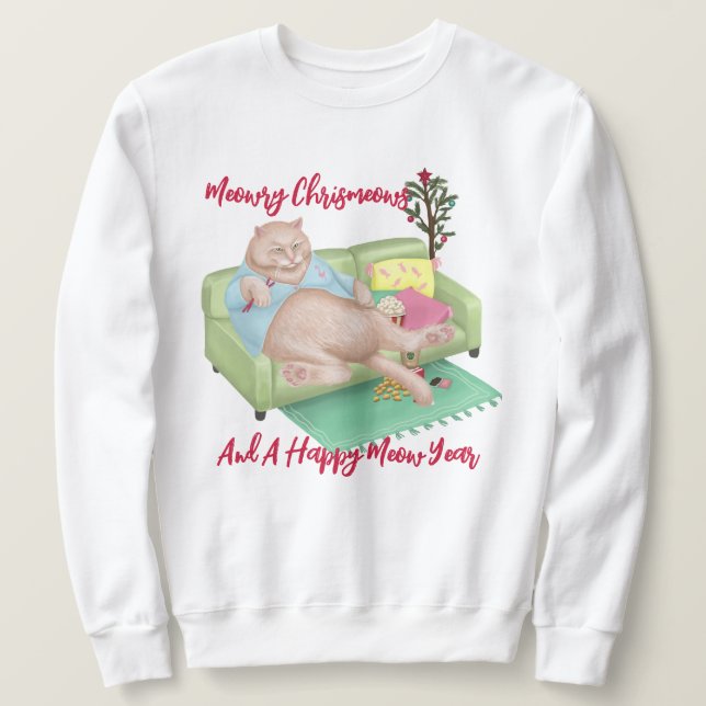 Julkatt - Nyhetssötskjorta - köttfärs Lång Ärmad Tröja (Design framsida)