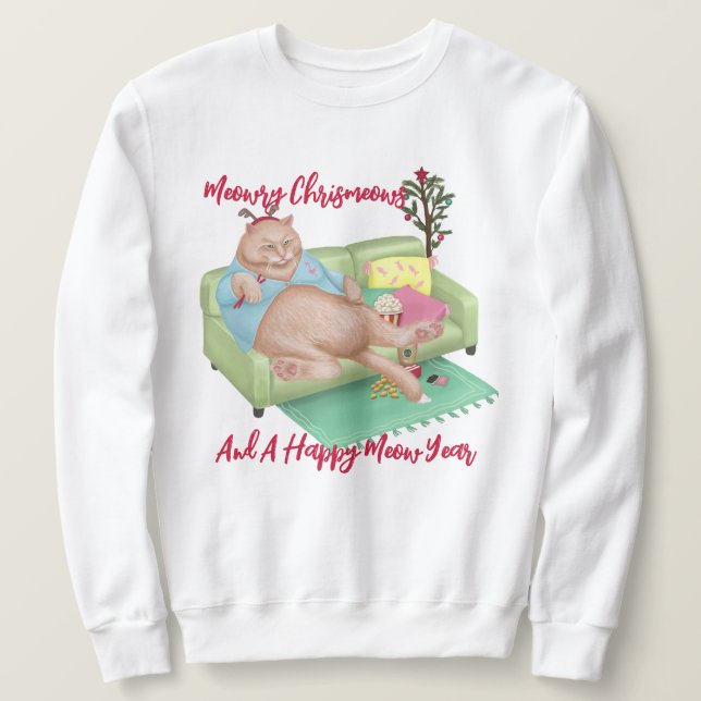 Julkatt - Nyhetssötskjorta - köttfärs Lång Ärmad Tröja (Design framsida)
