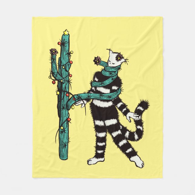 Julkatt och kaktus Konstig Julafton Fleecefilt (Framsidan)