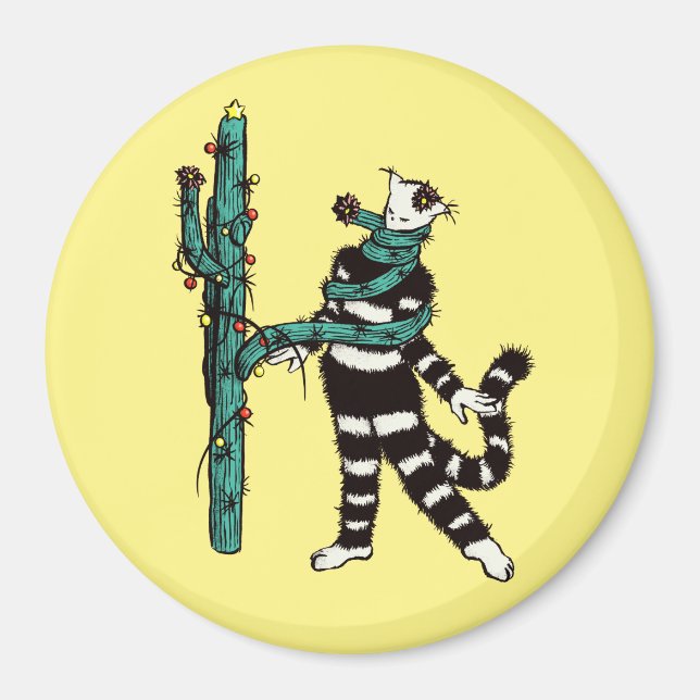 Julkatt och kaktus Konstig Julafton Magnet (Framsidan)