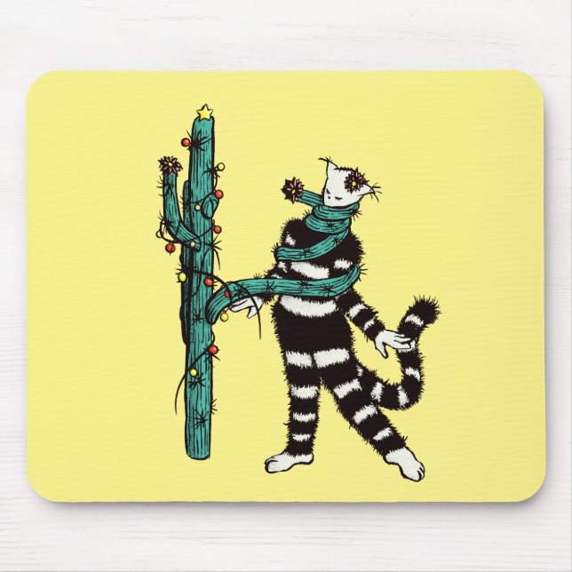 Julkatt och kaktus Konstig Julafton Musmatta (Framsidan)