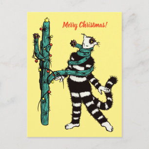 Julkatt och kaktus Konstig Julafton Vykort