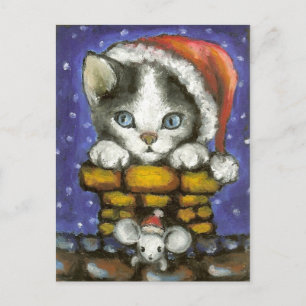 Julkatt och mus helg vykort