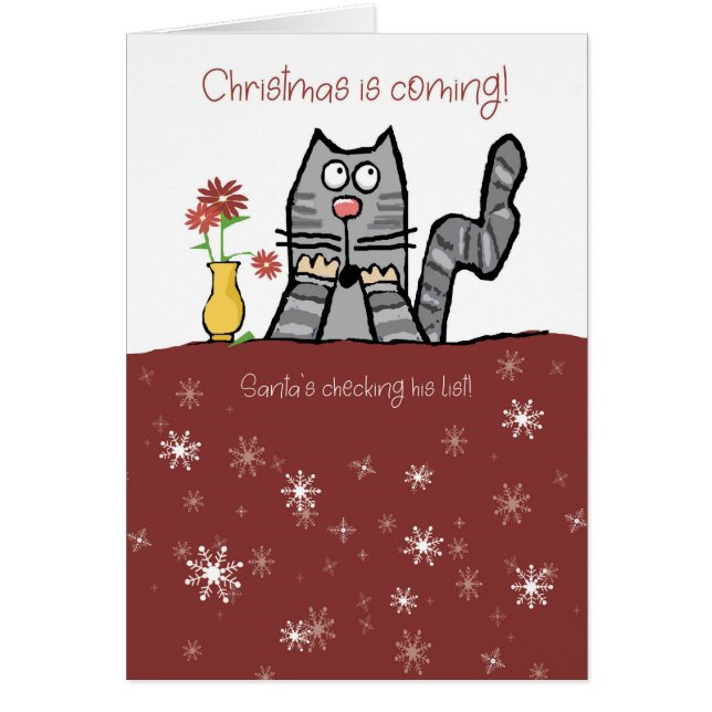 Julkatt på jultomtens Nicelista Hälsningskort (Framsidan)