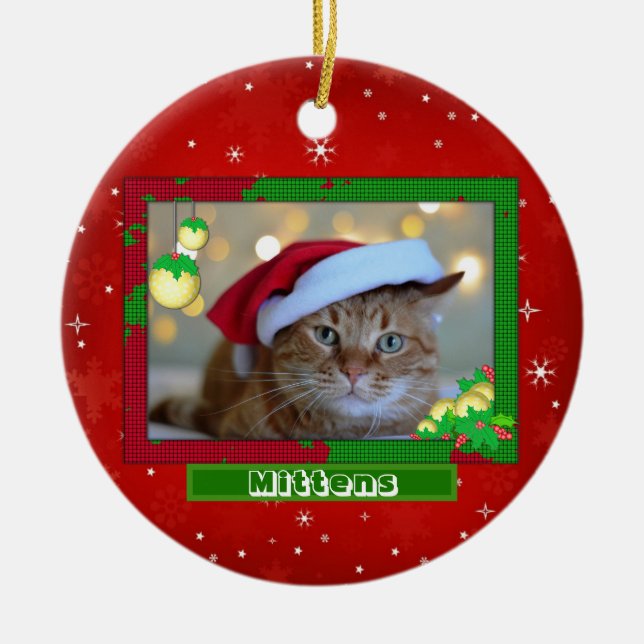 Julkatt Pet Photo Namn Red Julgransprydnad Keramik (Framsidan)
