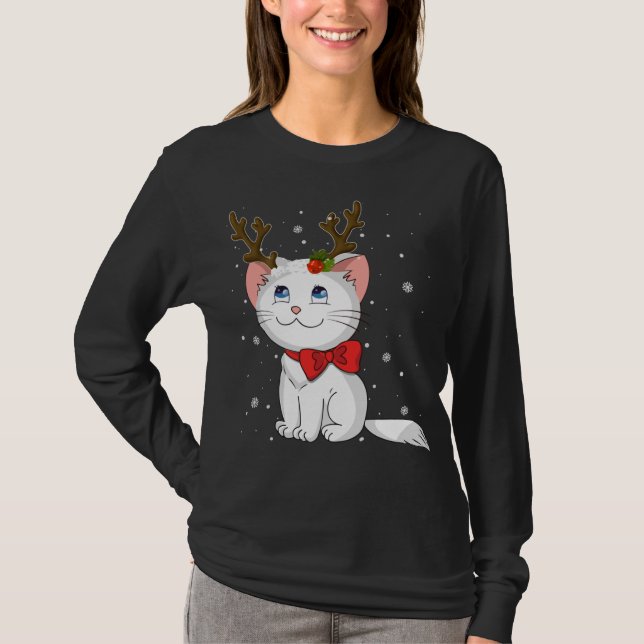 Julkatt Reindeer Antlers T Shirt (Framsida)