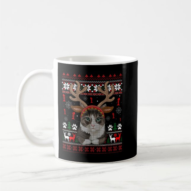 Julkatt Reindeer Ugly julsötare T-Sh Kaffemugg (Vänster)