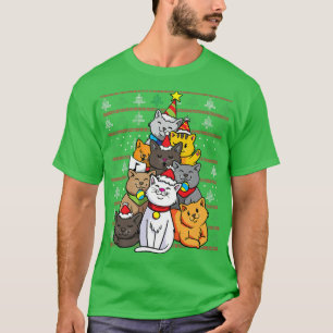 Julkatt Träd Cats Julafton Helgdag Funny Katt före T Shirt