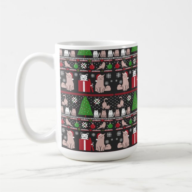 Julkatt Ugly Sweater T-Shirt Kaffemugg (Vänster)