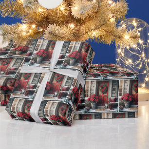 Julkatt vid dörrmatta presentpapper