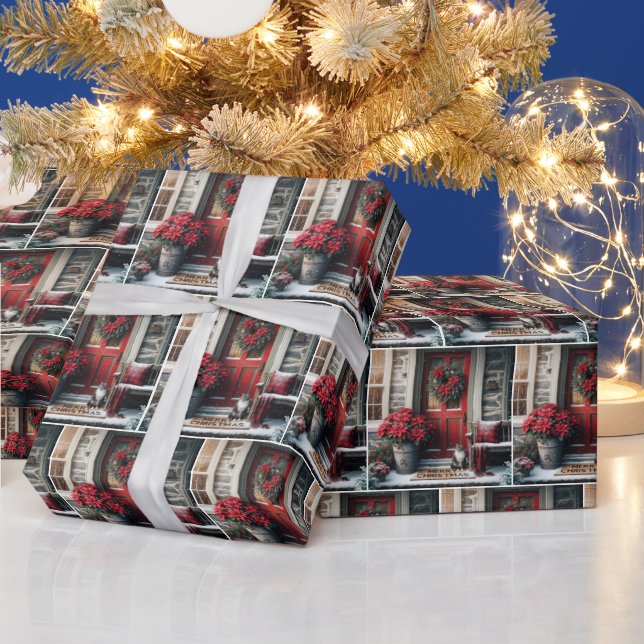 Julkatt vid dörrmatta presentpapper (Helgdagar)