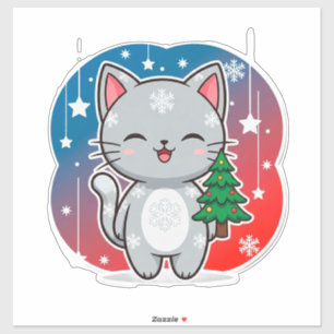 🐱 Julkatt Vinterdekor För Kattälskare ❄️ Klistermärken