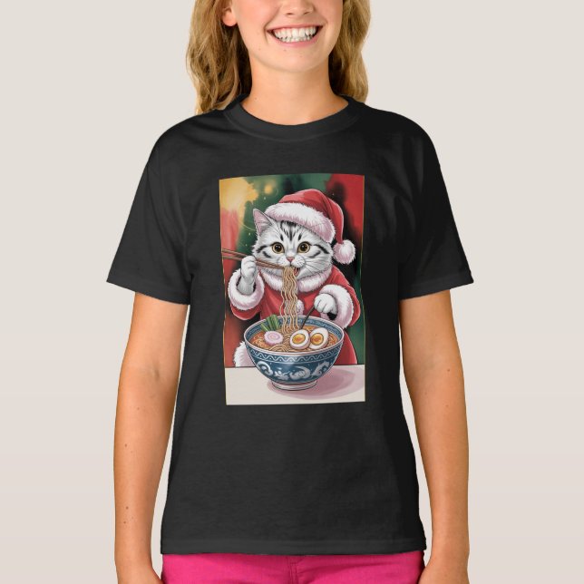 Julkatten äter Ramen Holiday Tee (Framsida)