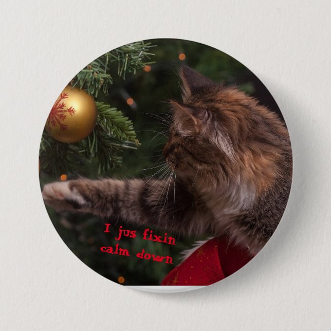 Julkatten fixar träd stift bak knapp (Framsida)