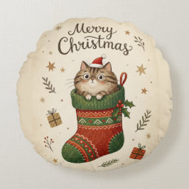Julkatten i julstrumpa rund kudde