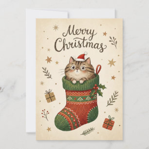 Julkatten i strumpa julkort