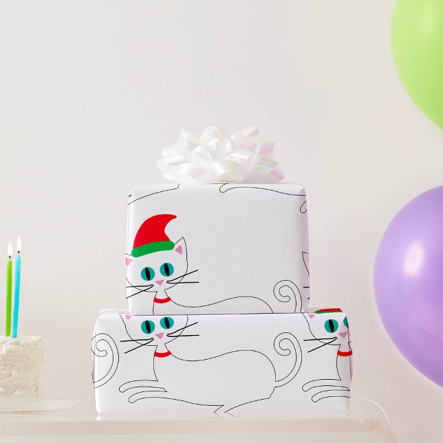 Julkatten iförd julhatt presentpapper (Skapare uppladdad)