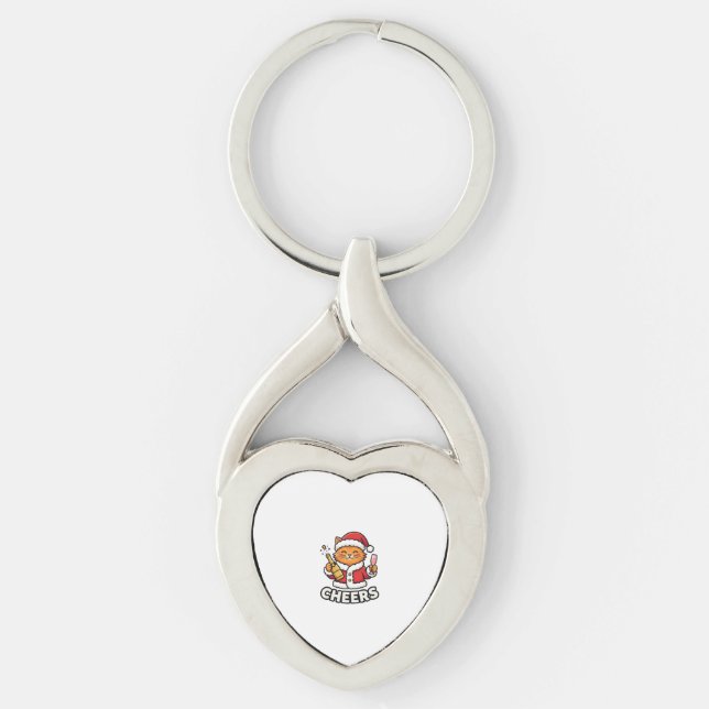 Julkatten jublar vektordesign twisted heart silverfärgad nyckelring (Framsidan)