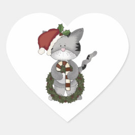 Julkatten Jultomten Hjärtformat Klistermärke