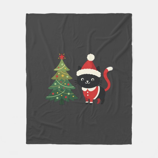 Julkatten Jultomten Träd Vektor Fleecefilt (Framsidan)