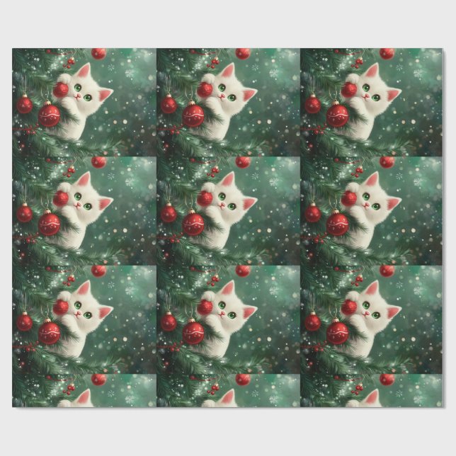 Julkatten klättrar på julgranen presentpapper (Platt)