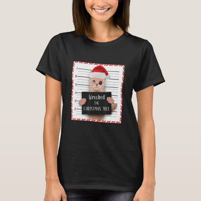 Julkatten Mugshot Wreckade Julgran T Shirt (Framsida)