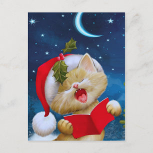 Julkatten på nattlig julkort vykort