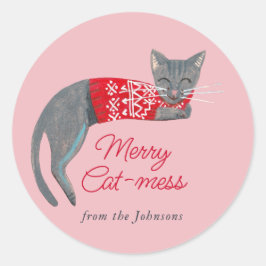 Julkatten rosa Högtid Runt Klistermärke