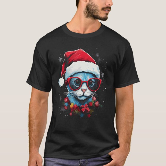 Julkatten Santa Hatt Jul Högtid Kläder T Shirt (Framsida)