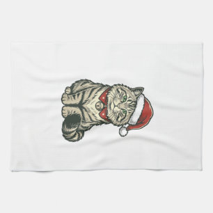Julkatten Santa Hatt Vintage Gravyr Design_1 Kökshandduk