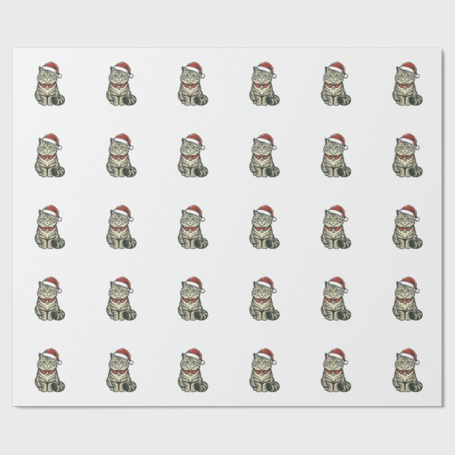 Julkatten Santa Hatt Vintage Gravyr Design_1 Presentpapper (Platt)