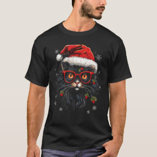 Julkatten Santa Hatt Xmas Ljus Holiday Katt T Shirt