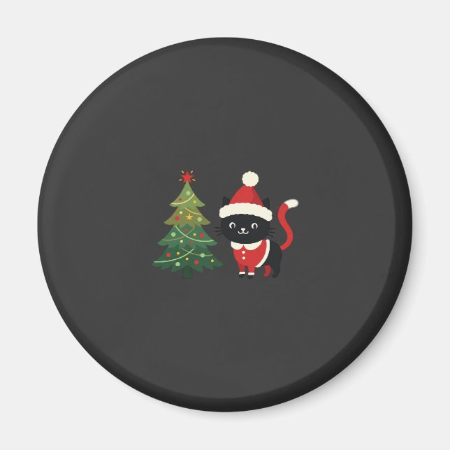 Julkatten Santa Träd Vektor Magnet (Framsidan)