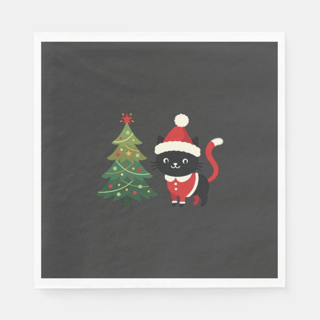 Julkatten Santa Träd Vektor Pappersservett (Framsidan)