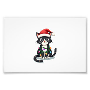 Julkatten Smoking svart katt julbelysning kattunge Fototryck