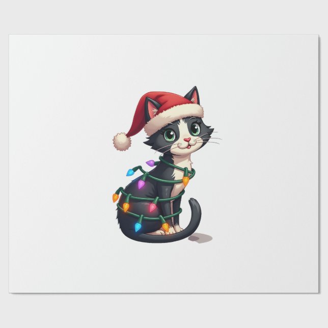 Julkatten Smoking svart katt julbelysning kattunge Presentpapper (Platt)