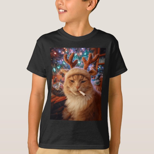 Julkatten som röker cigarett meme Gen Z-tröst T Shirt (Framsida)