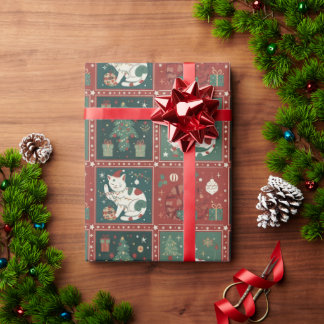 Julkatten Söt Högtidlig Kattunge i Tomtehatt med Presentpapper