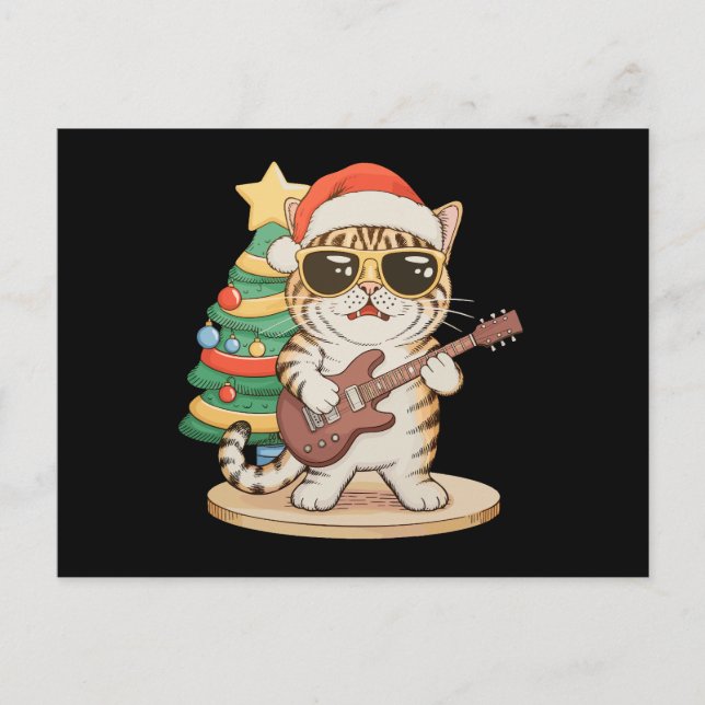 Julkatten spelar gitarr rock jazz julhatt helg vykort (Framsida)